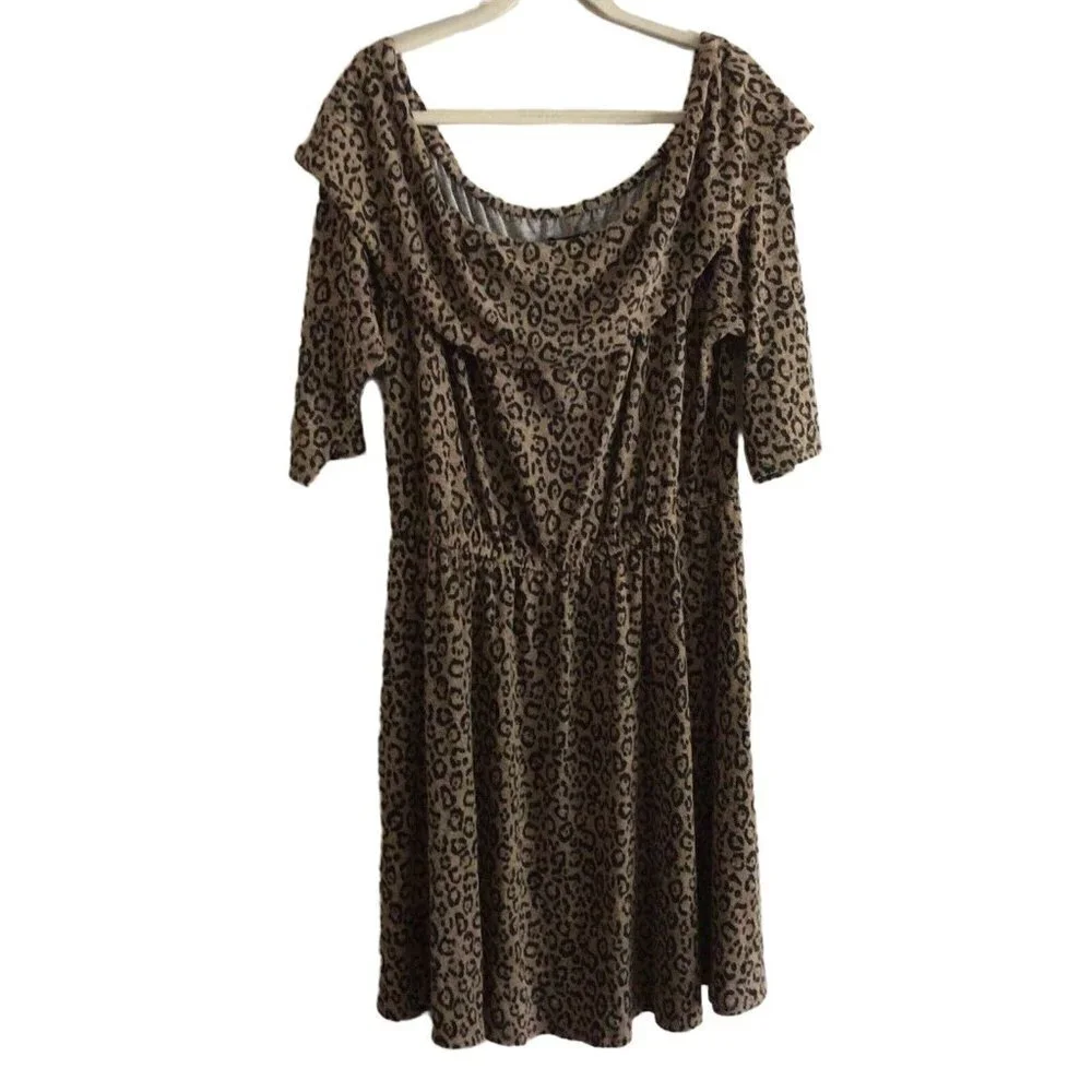 Lane Bryant Women Plus Sz 18/20 Leopard Animal Print Off The Shoulder Dress Nwt